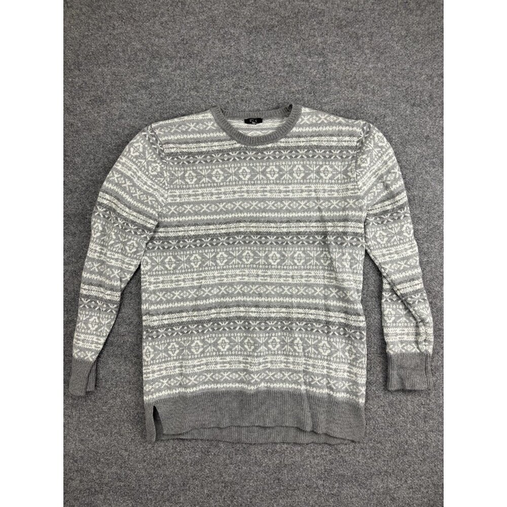 Rails Sweater Mens XL Gray Cotton Nylon Wool Fair‎ Isle Crewneck Knit Pullover